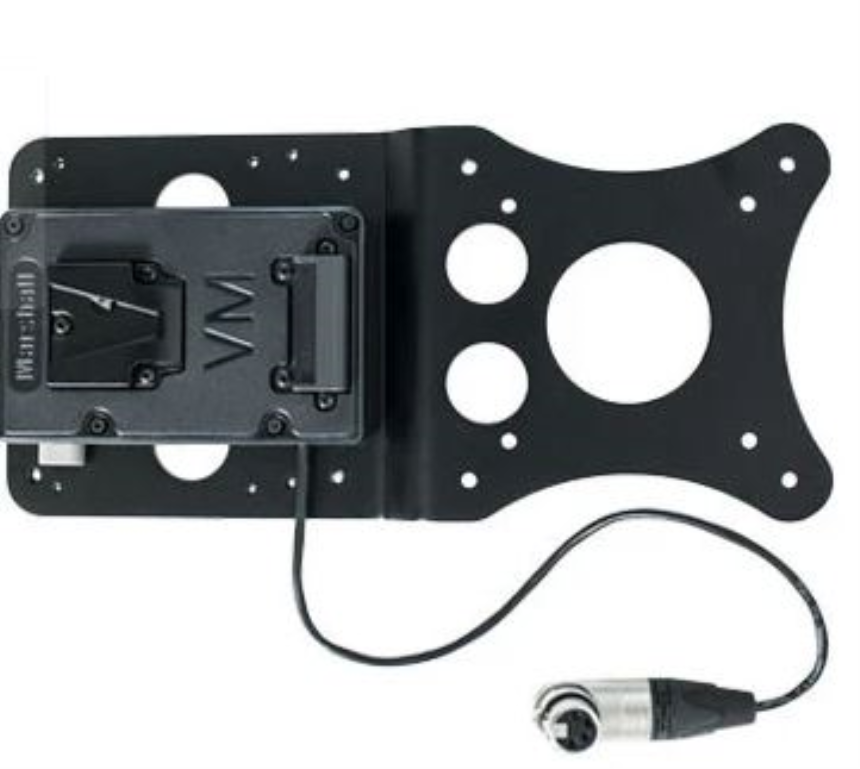 Paralinx Vesa Mount Battery Bracket inkl. V-Mount Platte und Kabel mit rechtwinkligen XLR4 Stecker