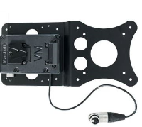 Paralinx Vesa Mount Battery Bracket inkl. V-Mount Platte und Kabel mit rechtwinkligen XLR4 Stecker