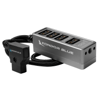 Kondor Blue 12V Metal D-Tap Hub Voltmeter 4 Way Port Power Tap Splitter (1/4”-20 Threads)